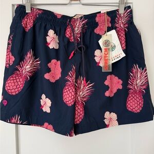 Sunset x Vine Pineapple Swim Shorts XL BNWT | Navy Pink Tropical Beach Trunks